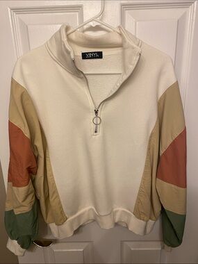 VINYL Cream Colorblock Quarter-Zip Pullover Sweatshirt